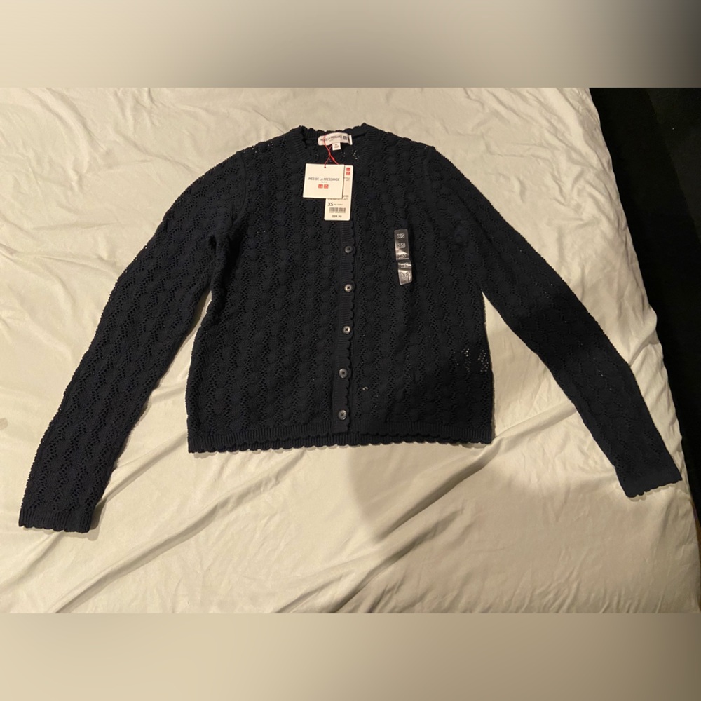 NWT Uniqlo Ines de la Fressange Navy Lace Knit Cardigan XS